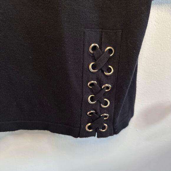 Joan Rivers black Rayon 3/4 sleeve sweater top with corset stitch size large - Picture 3 of 5